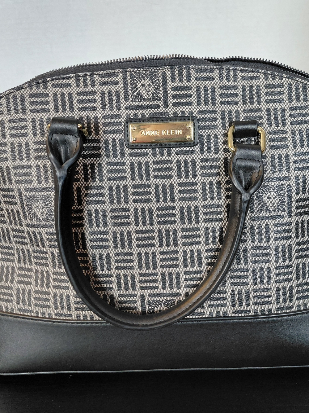 Anne Klein Black and Gray Patterned Dome Satchel